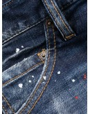 distressed look jeans with maple leaf patch