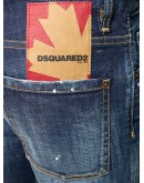 distressed look jeans with maple leaf patch