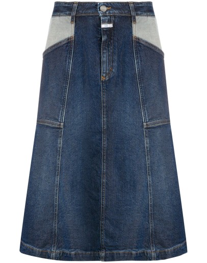 knee-length denim skirt