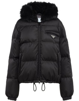 padded parka jacket with enamel triangle logo