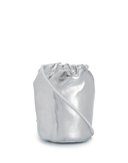 silver drawstring bucket bag