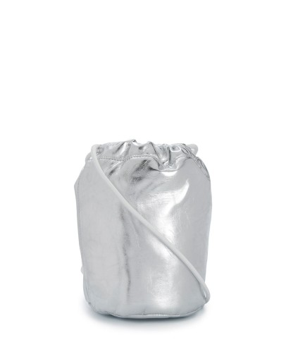 silver drawstring bucket bag