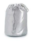 silver drawstring bucket bag