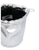 silver drawstring bucket bag