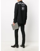collarless logo-print shirt
