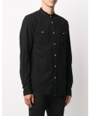 collarless logo-print shirt