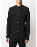 collarless logo-print shirt