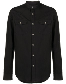 collarless logo-print shirt