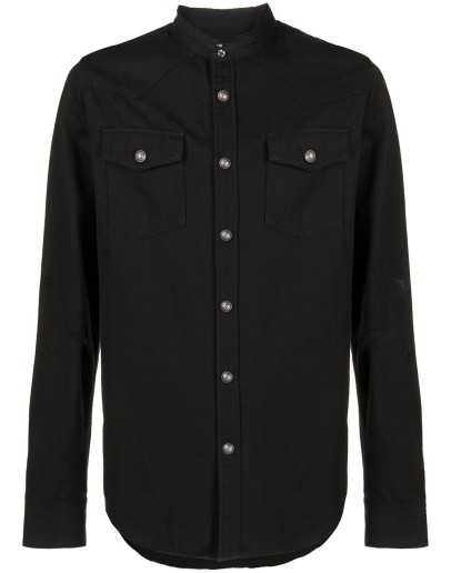 collarless logo-print shirt