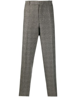 check print straight leg trousers