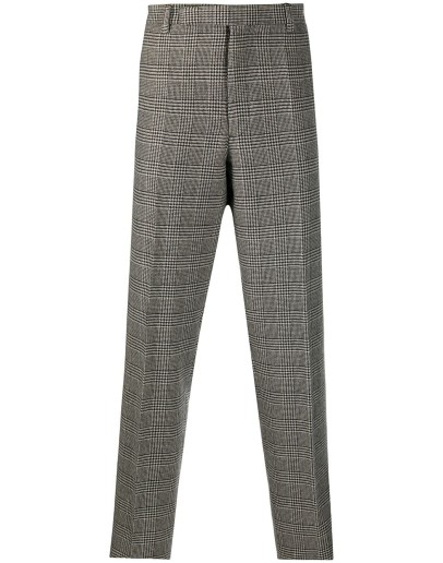 check print straight leg trousers
