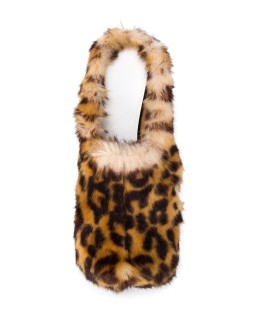 leopard print faux fur mules