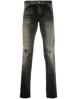 distressed detail slim-fit jeans