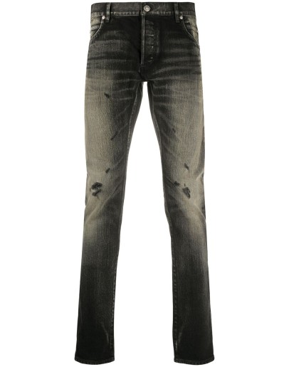 distressed detail slim-fit jeans