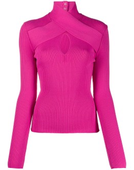 wrap neckline ribbed jumper