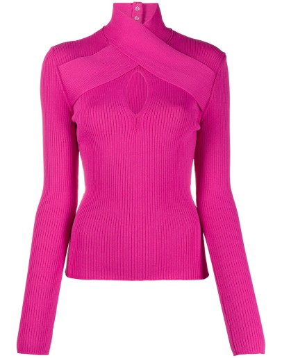 wrap neckline ribbed jumper