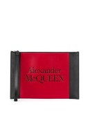 embossed logo colour block clutch