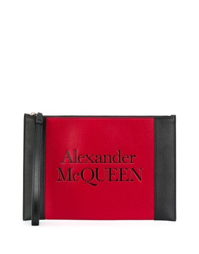embossed logo colour block clutch