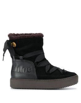 suede flat chunky sole lace-up boots