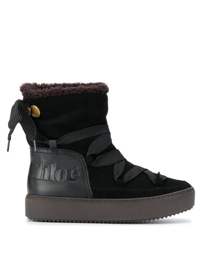 suede flat chunky sole lace-up boots