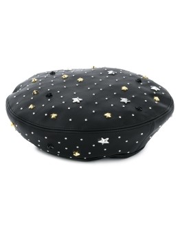 studded faux-leather beret