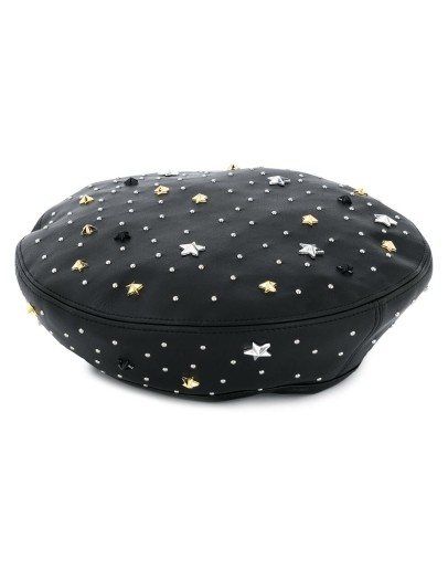studded faux-leather beret