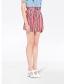 striped gathered denim shorts