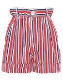 striped gathered denim shorts
