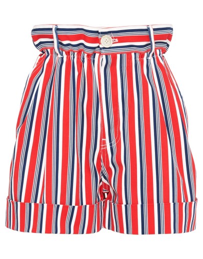 striped gathered denim shorts