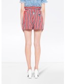 striped gathered denim shorts