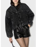 padded denim-look bomber jacket