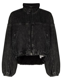 padded denim-look bomber jacket