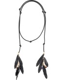 leather necklace with feather and crystal detailing