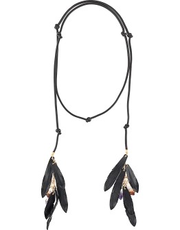 leather necklace with feather and crystal detailing