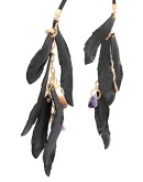 leather necklace with feather and crystal detailing