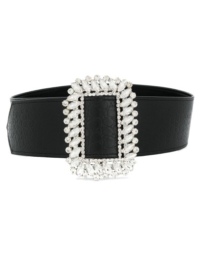embossed crystal-buckle belt