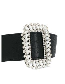 embossed crystal-buckle belt