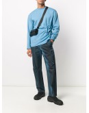 high-waisted striped trousers