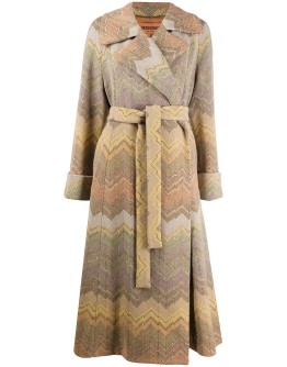 woven zig zag coat with belted waist