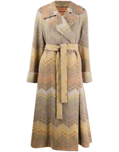 woven zig zag coat with belted waist