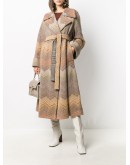 woven zig zag coat with belted waist