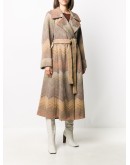 woven zig zag coat with belted waist