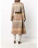 woven zig zag coat with belted waist