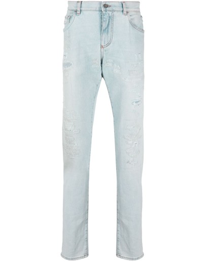 ripped straight-leg jeans