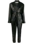 leather look belted jumpsuit