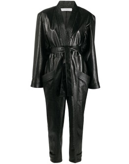 leather look belted jumpsuit