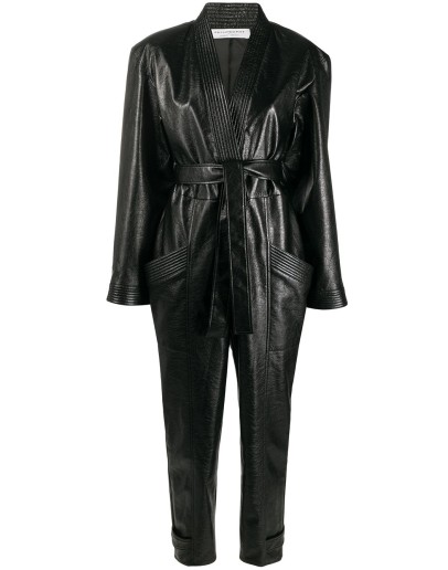 leather look belted jumpsuit