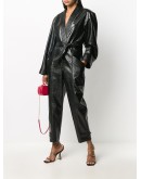 leather look belted jumpsuit