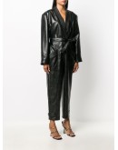 leather look belted jumpsuit