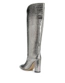 metallic crocodile-effect knee-high boots